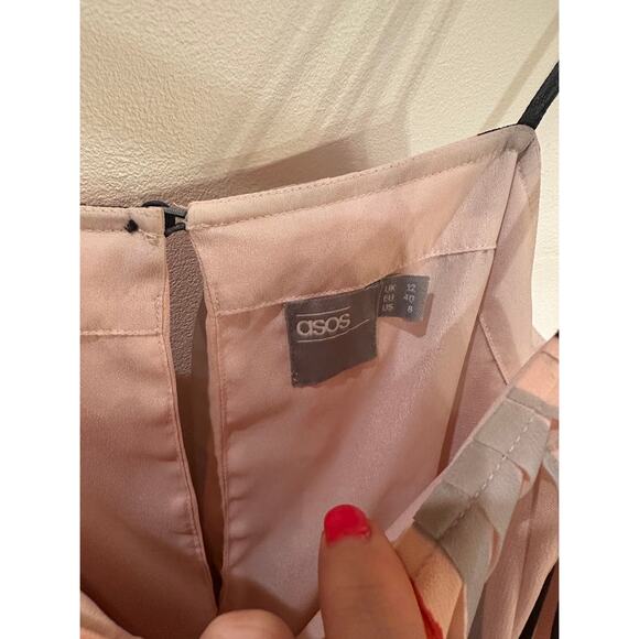 ASOS Multicolor Pleated Spaghetti Strap Button Closure Belted Lined Midi Dress - Picture 5 of 11